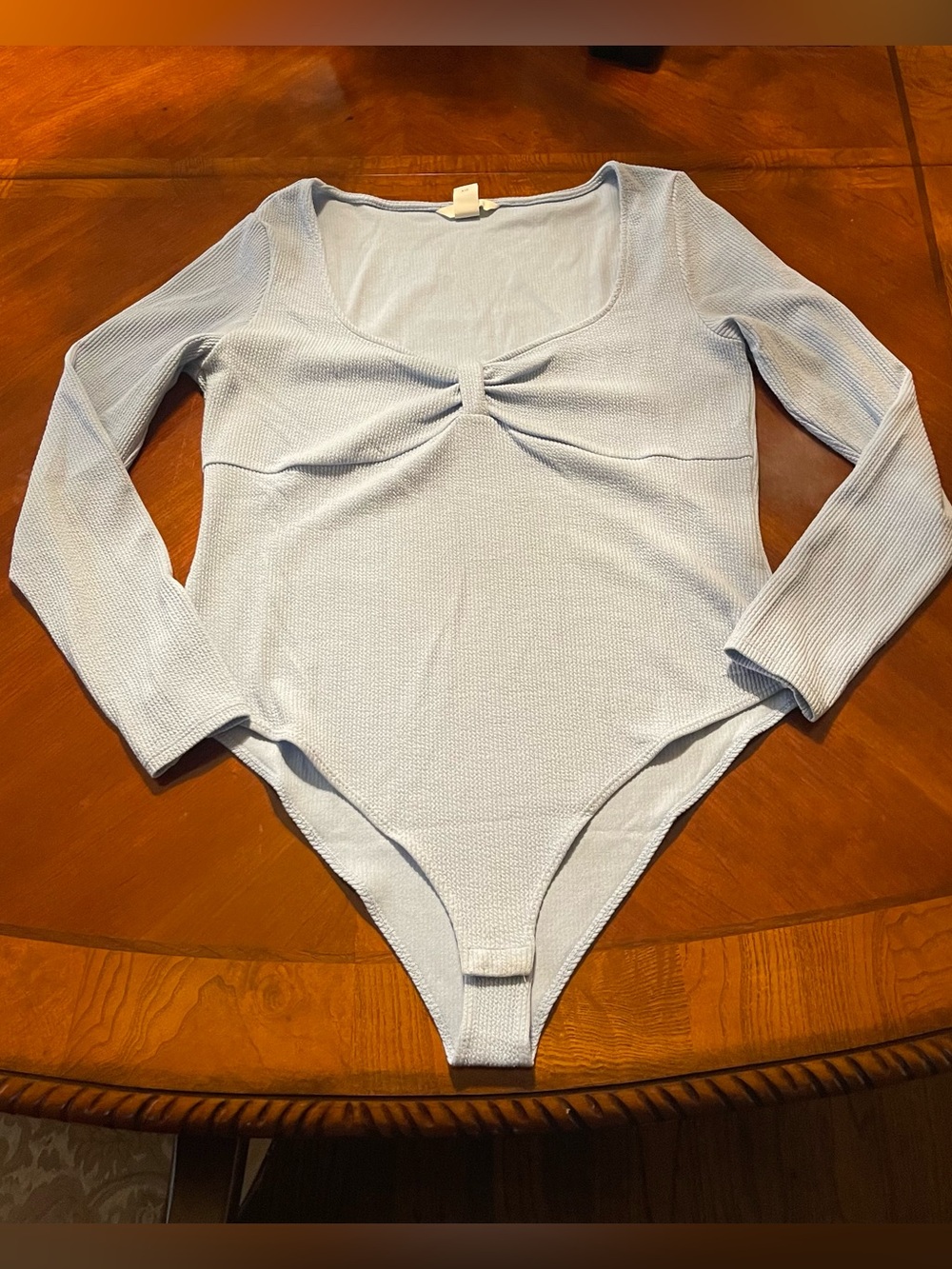 H&M Light Blue Long-Sleeve Ribbed Bodysuit